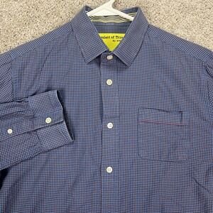 Descendant of Thieves Shirt Men M Blue Check Button Up Limited Edition Flip Cuff